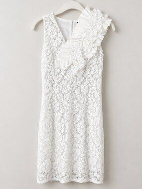 MSGM White Asymmetric Ruffle Lace Sheath Dress | Size IT 38 (US 4, XS)‎
